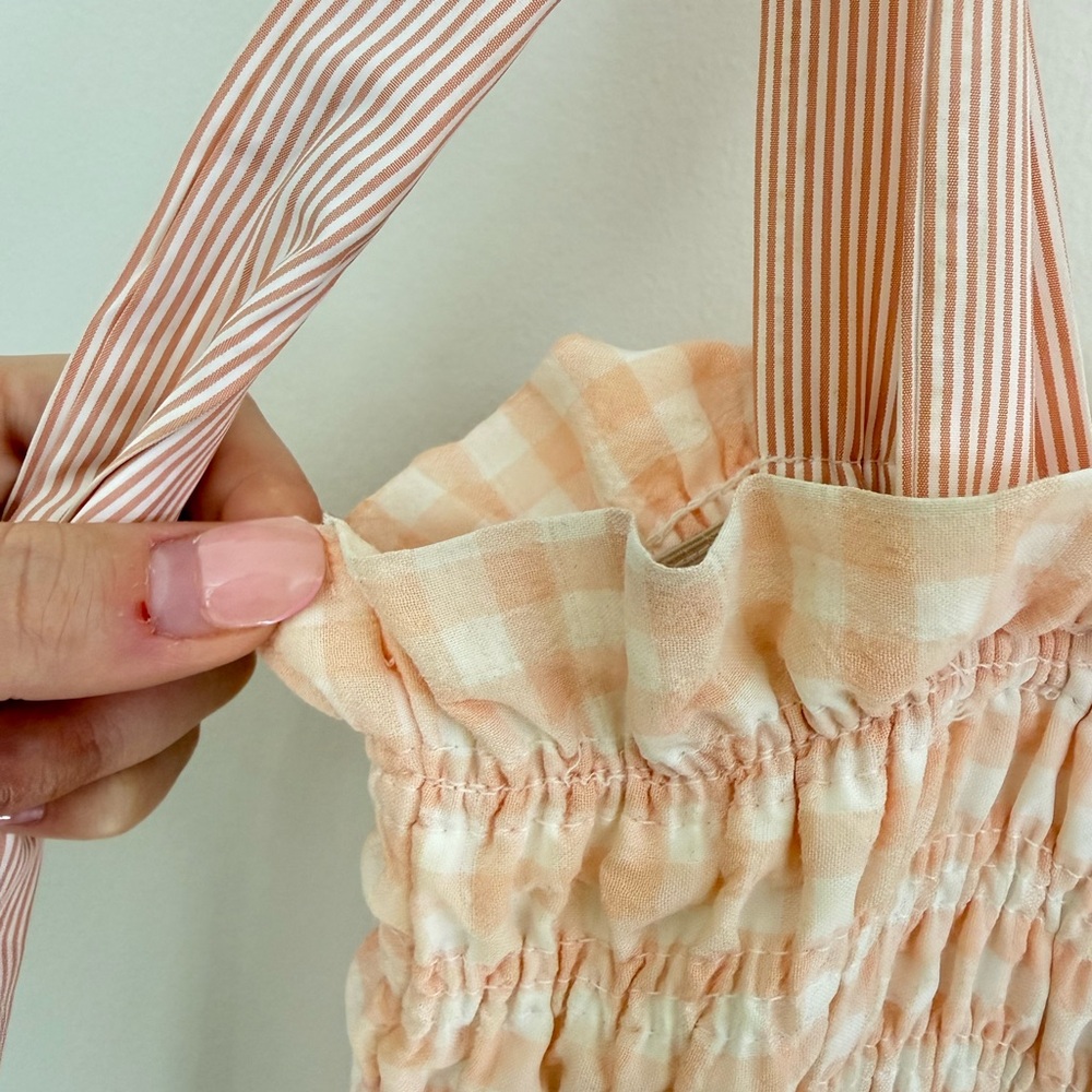 MARBLE Peach Gingham Smocked Dress with pockets - Picture 6 of 9